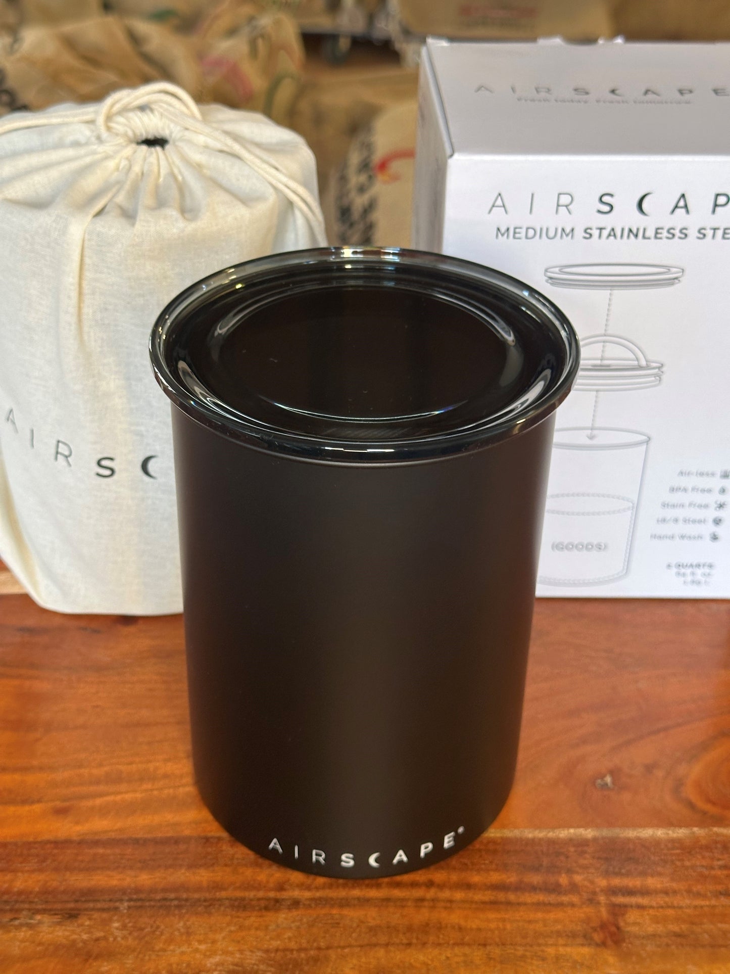 Airscape Kaffeedose mittel, schwarz matt, Edelstahl