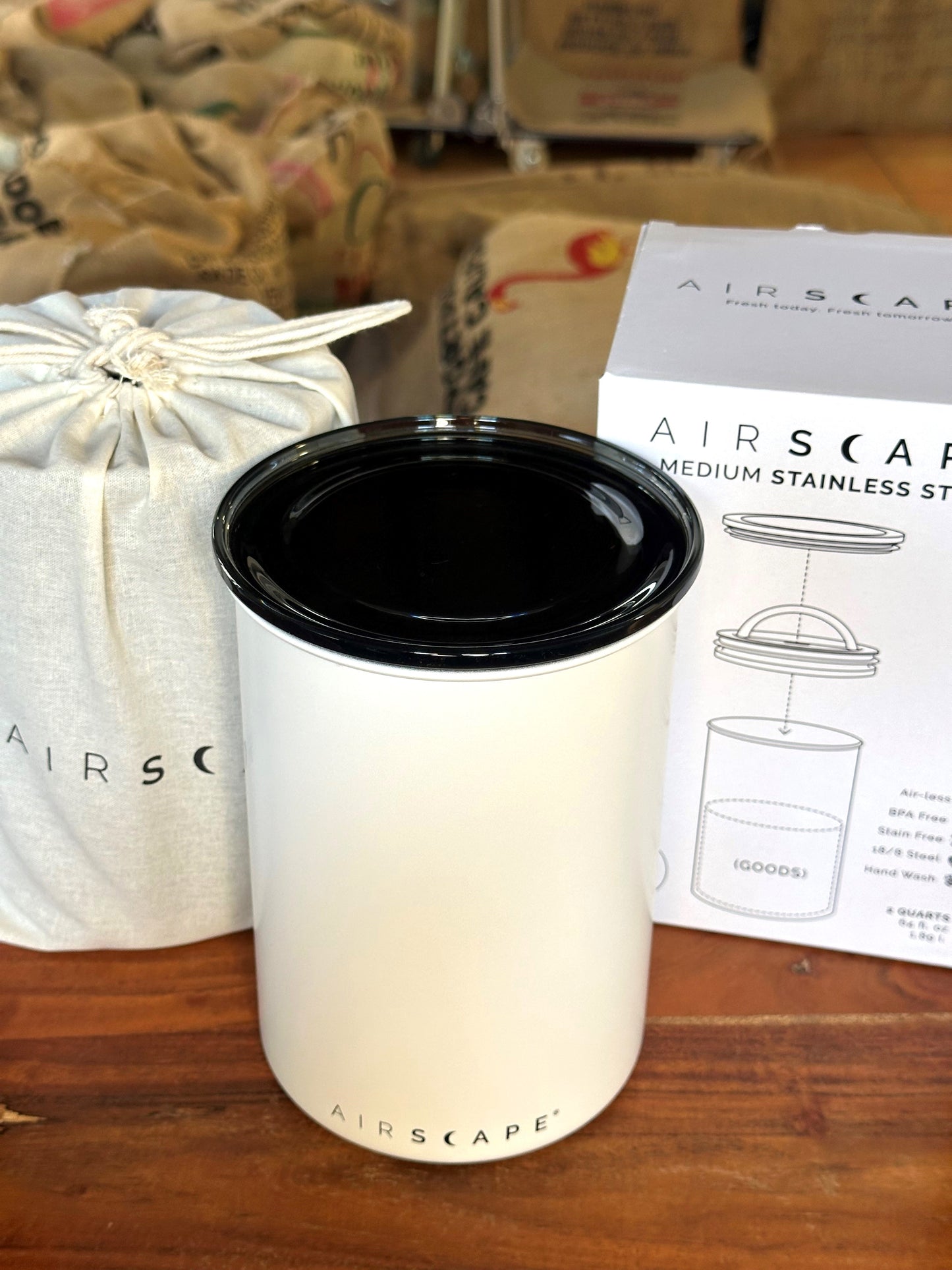 Airscape Kaffeedose mittel, weiß matt, Edelstahl