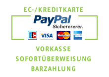 Bezahlweise: EC/Kreditkarte per PayPal, Vorkasse, Sofort?berweisung, Barzahlung